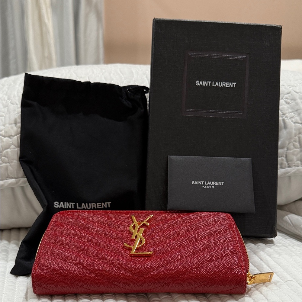 Saint Laurent Red Textured Leather Wallet